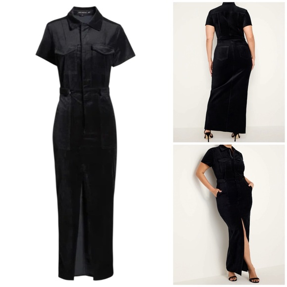 Good American Fit for Success Velvet Maxi Dress Sz 5X Black Short Sleeve -  inbetweenathome.nl